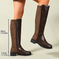 Leather Low Heel Zip Knee High Boots - image 2