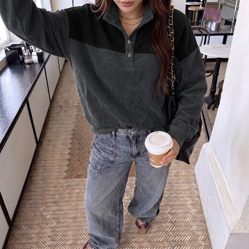 Women's Color Block Stand Collar Pullover Hoodie
