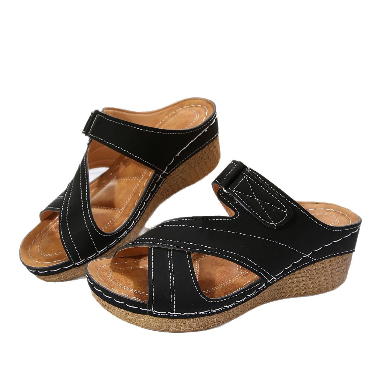 Sewing Line Lightweight Wedge Velcro Multicolor Shoes - image 5