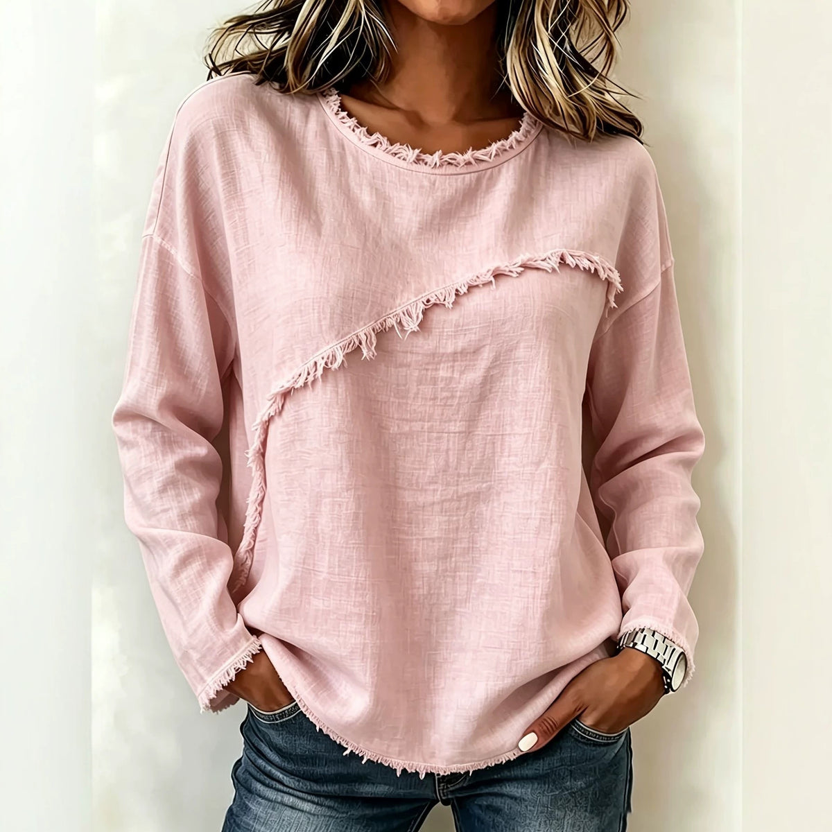 Women's Lace Patchwork Long Sleeve Round Neck Loose T-Shirt - image 3
