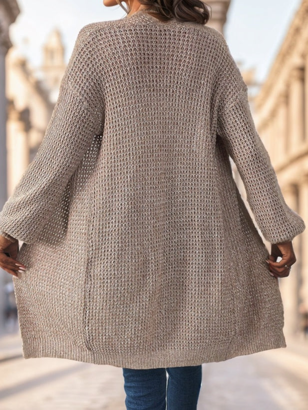 Solid Drop Shoulder Cardigan,Long Sleeve Tops - image 6