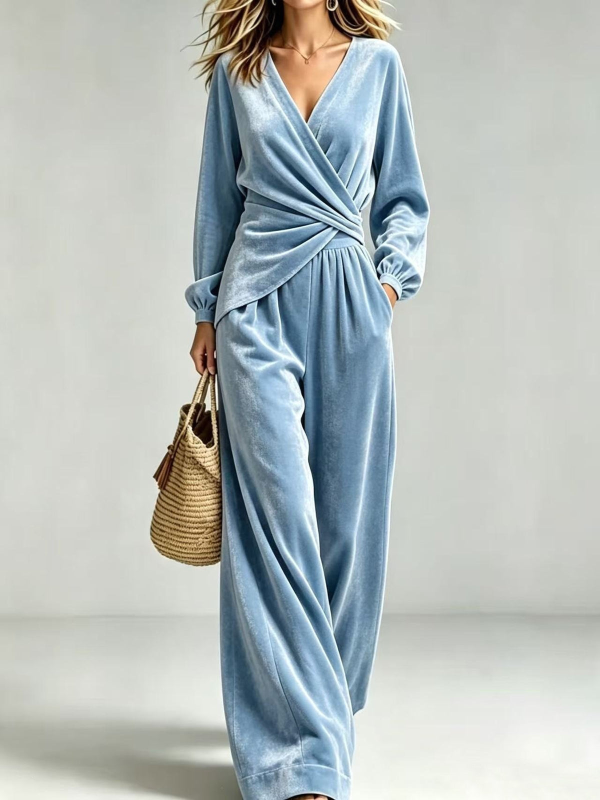 Women's Asymmetrical Velvet Pants Set - image 10