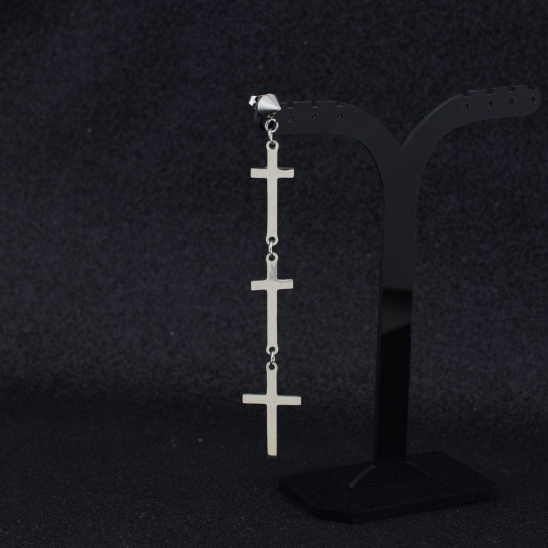 Cross Stud Ear Chain Earrings