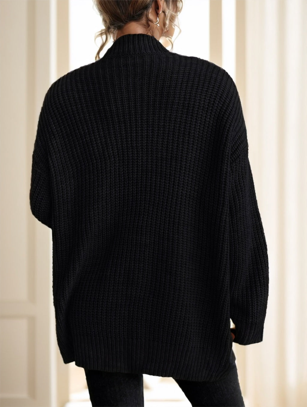 Solid Dual Pockets Ribbed Knit Cardigan,Long Sleeve Tops - image 2