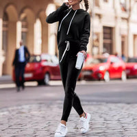 Hoodie With Drawstrings High Waist Trousers Casual Sweatshirt Two-piece Suit - image 1