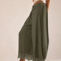 Cropped Bootcut Pants with Lace Panel - image 1