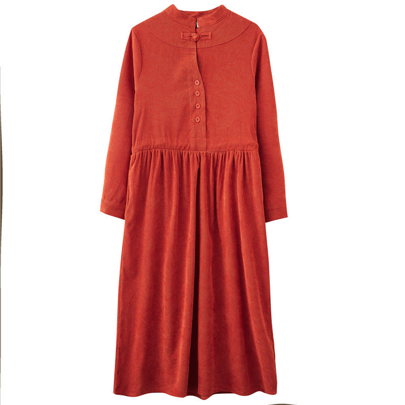 Stand Collar Button Corduroy Dress - image 5