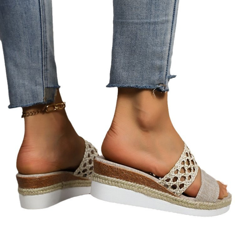Plus Size Rope Bottom Platform Peep Toe Sandals For Women - image 5
