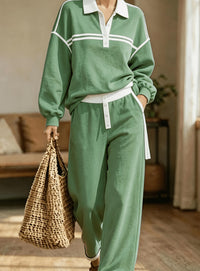 Collared Top And Loose Wide-leg Pants Set - image 3
