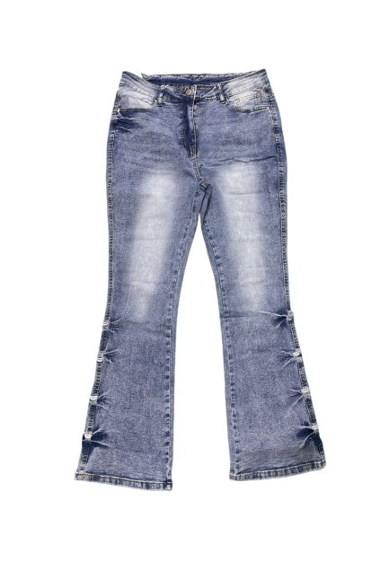 Flare Jeans Women Vintage Blue High Waist Side Detail Bootcut Denim Pants Stock - image 7