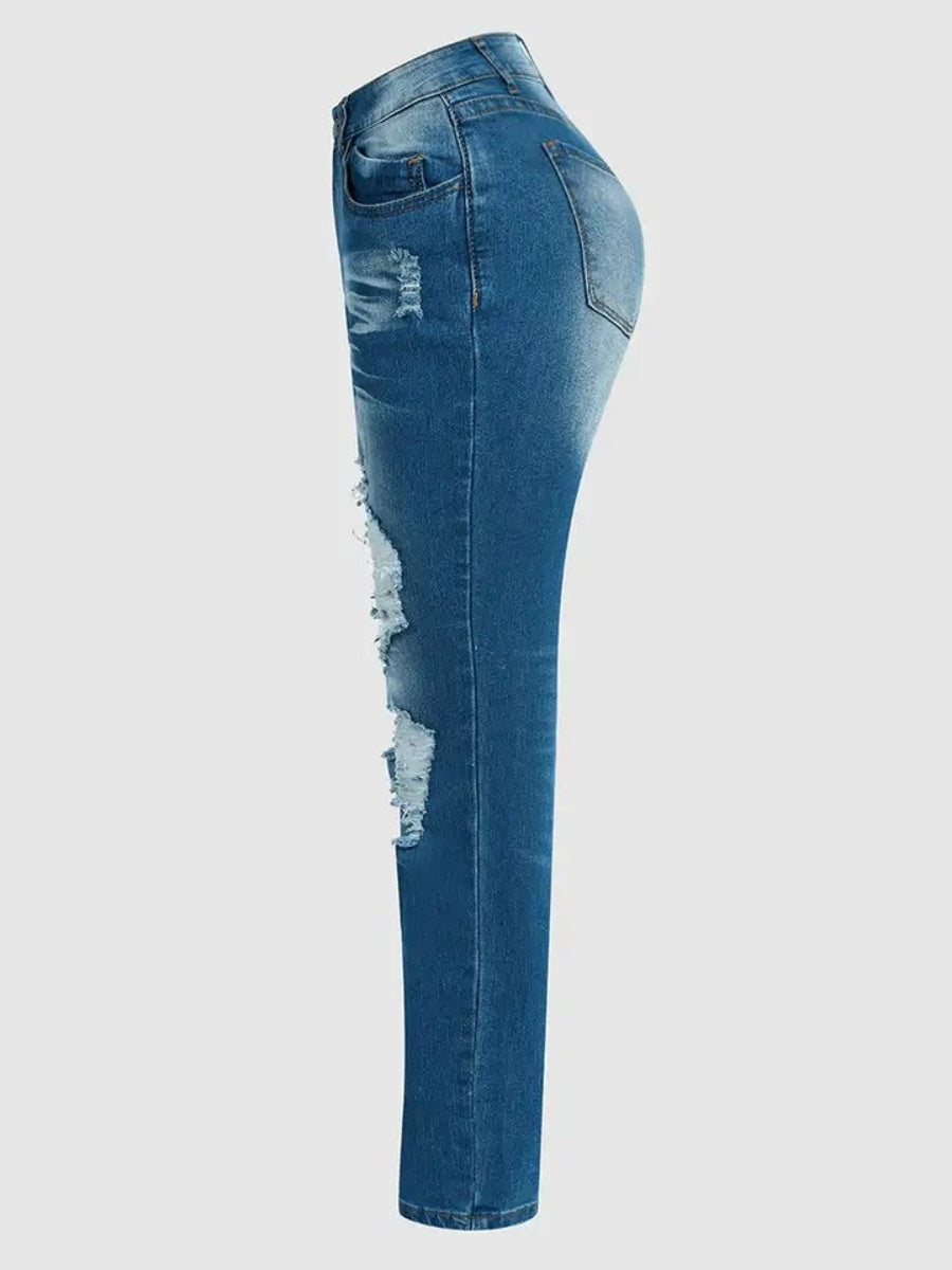 Light Blue High-Waist Ripped Skinny Jeans - image 9