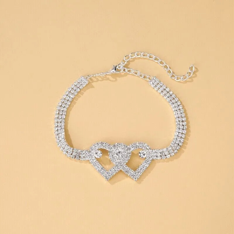 Double Heart Anklet Bracelet Love Barefoot Chain Bling Crystal Ankle Bracelet US - image 9