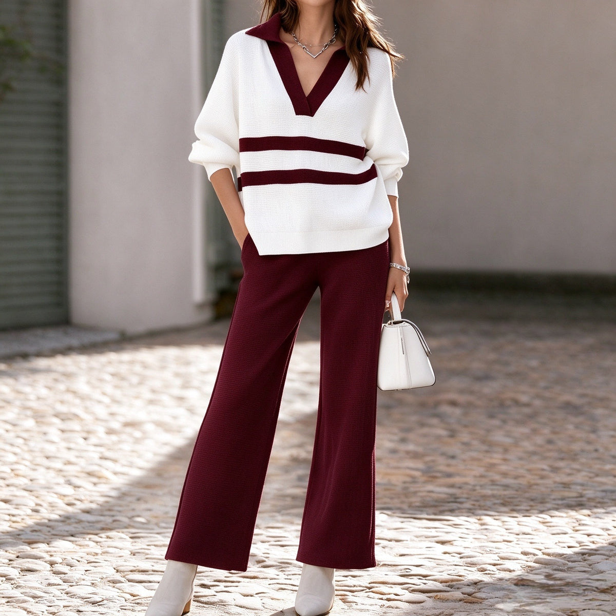 Women's Color Block Striped Top and Pants Set - image 3