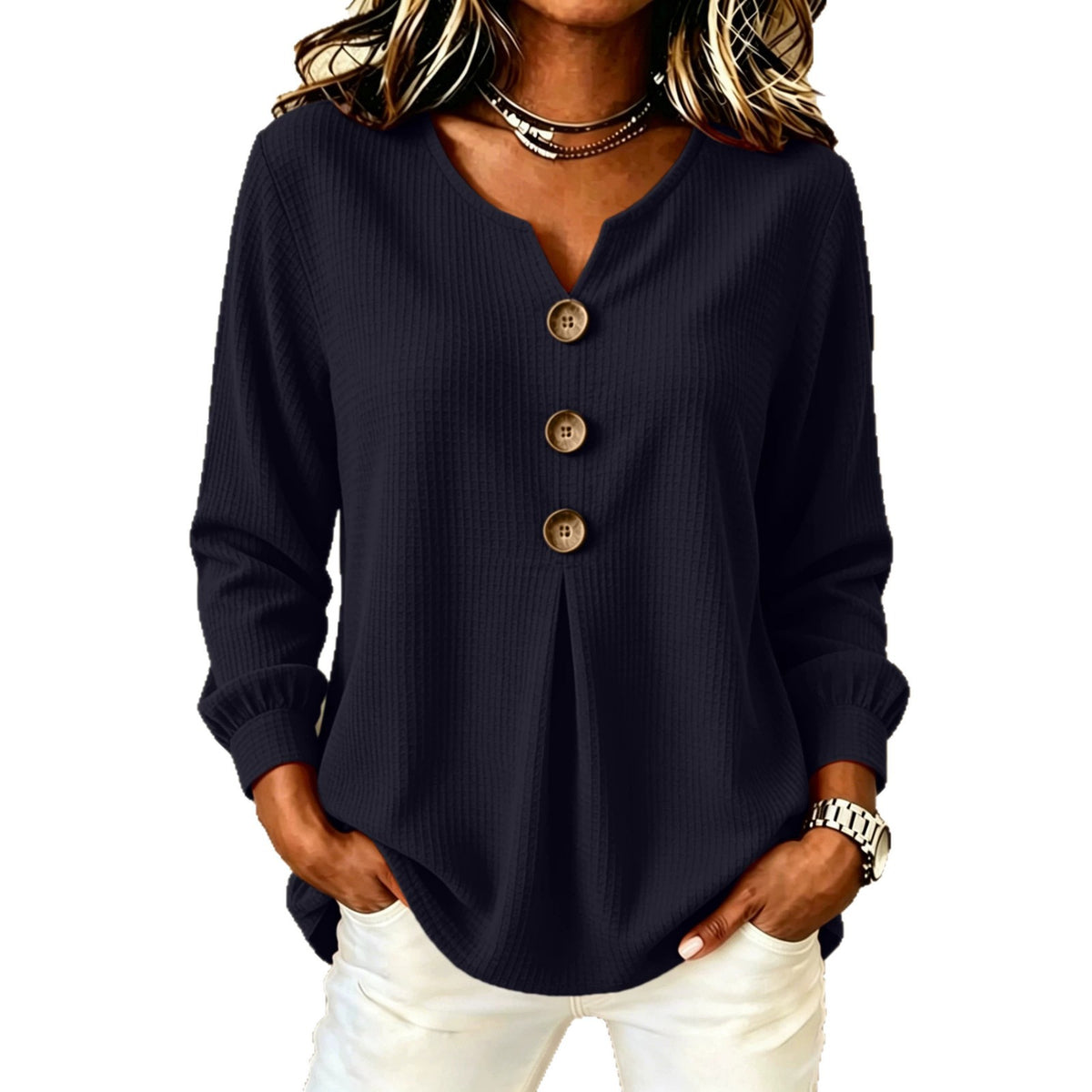 Loose V-Neck Button-Down Casual Top - image 5