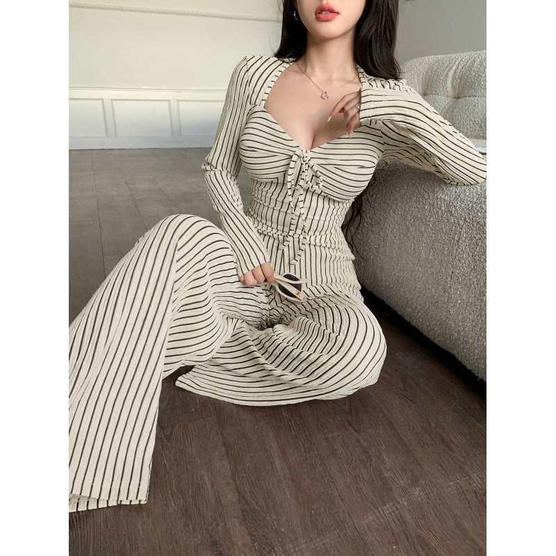 Women's Striped Print Drawstring Set