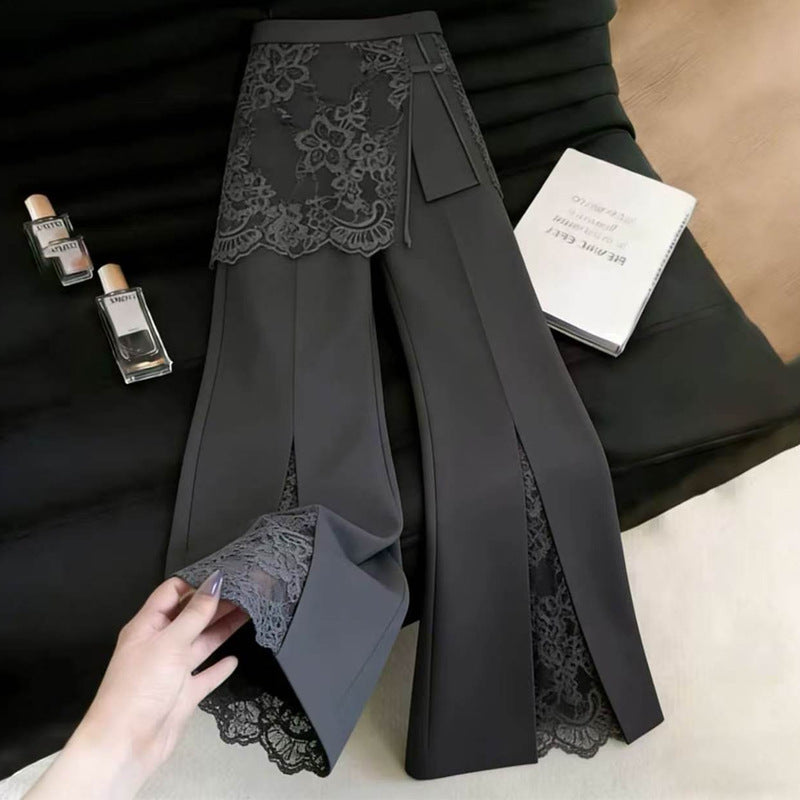 Gray Lace Panel Suit Pants - image 4
