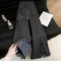Gray Lace Panel Suit Pants - image 4