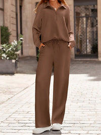 Women's Half-Zip Lapel Casual Two-Piece Set - image 12