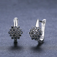 Black Zircon Flower Huggie Earrings - image 1