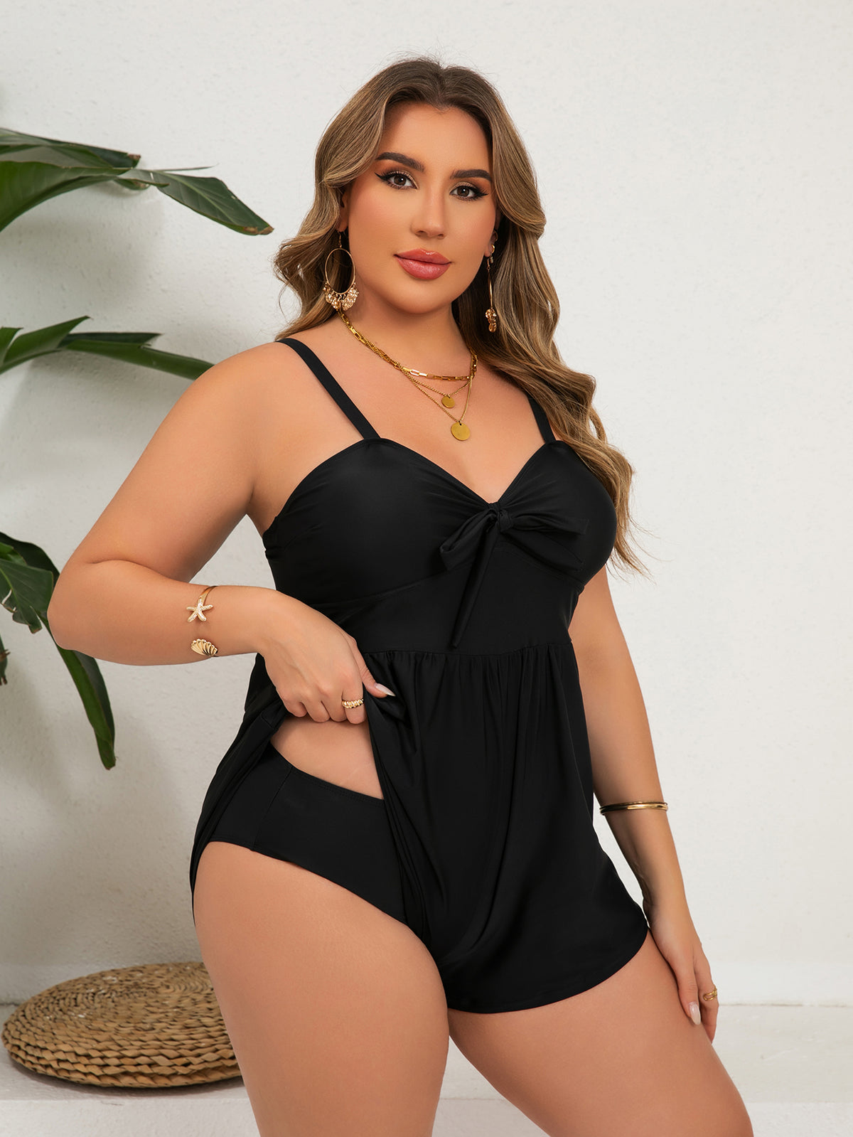 Elegant High Neck Adjustable Strap Tankini Swimsuit - image 9