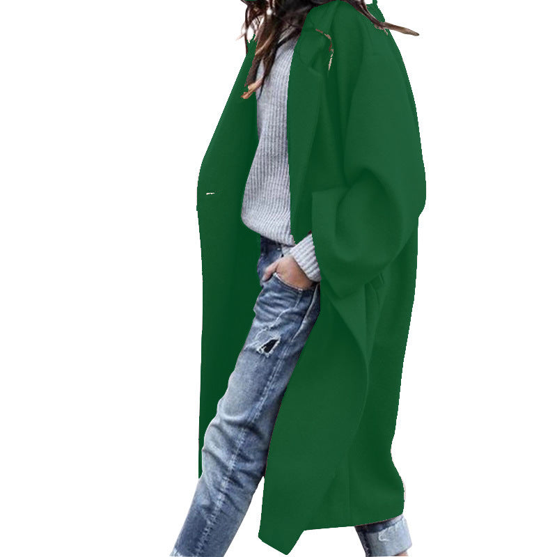 Women's Long Woolen Lapel Coat with Pockets, Khaki Single Breasted Winter Overcoat - image 9