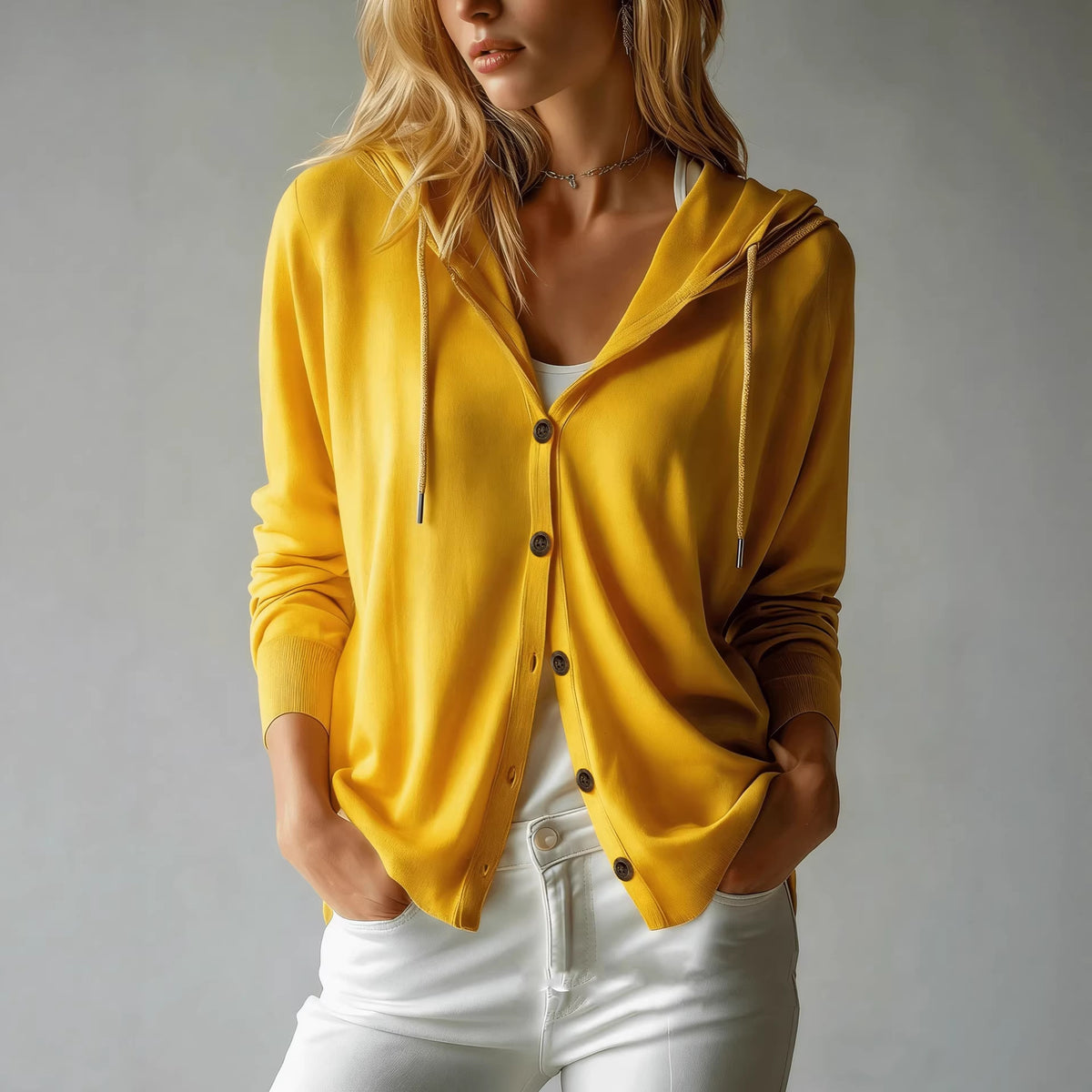 Solid-color Hooded Tencel Knit Cardigan For Women - image 3