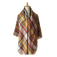 Yellow Blue Plaid Tassel Blanket Scarf Shawl Wrap - image 1