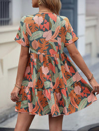 Print Batwing Sleeve Ruffle Hem Smock Dress Vacation Beach Outfits Women - image 4