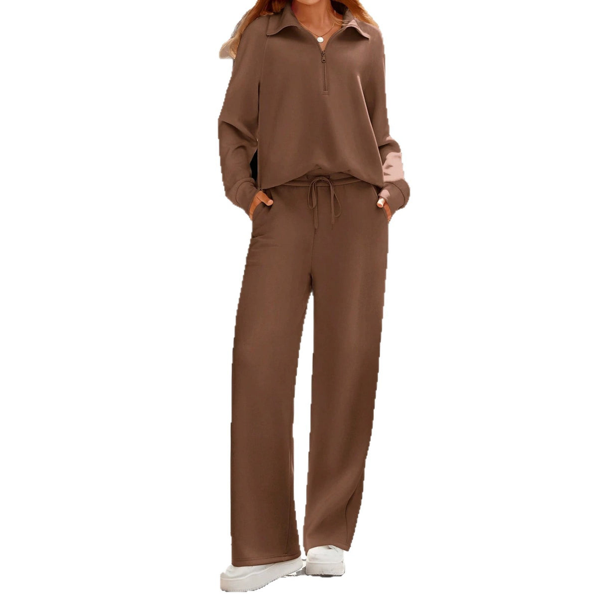Women's Half-Zip Lapel Casual Two-Piece Set - image 5