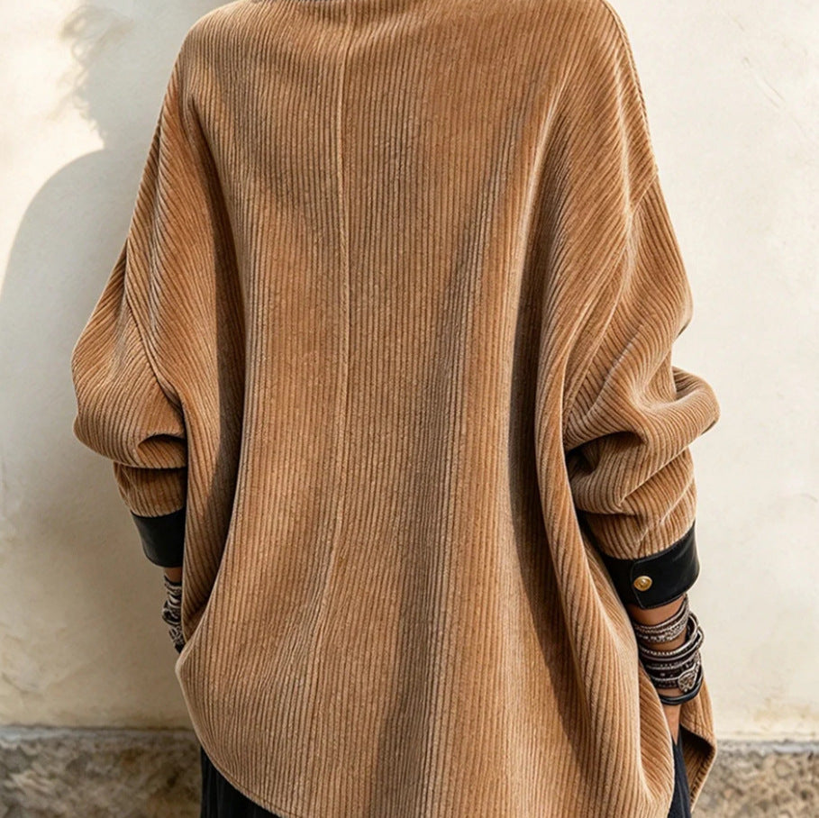 Corduroy and Faux Leather Patchwork Coat - image 3