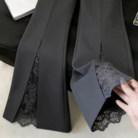 Gray Lace Panel Suit Pants - image 3