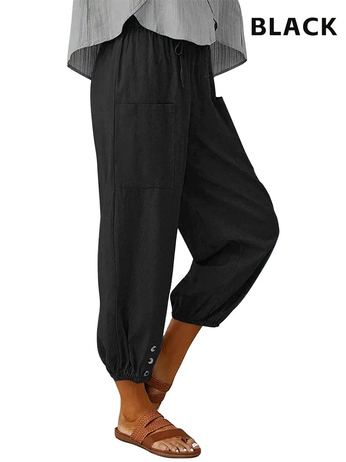 3pcs High-Waisted Button Wide-Leg Pants Cropped, Comfy & Effortlessly Chic - image 2