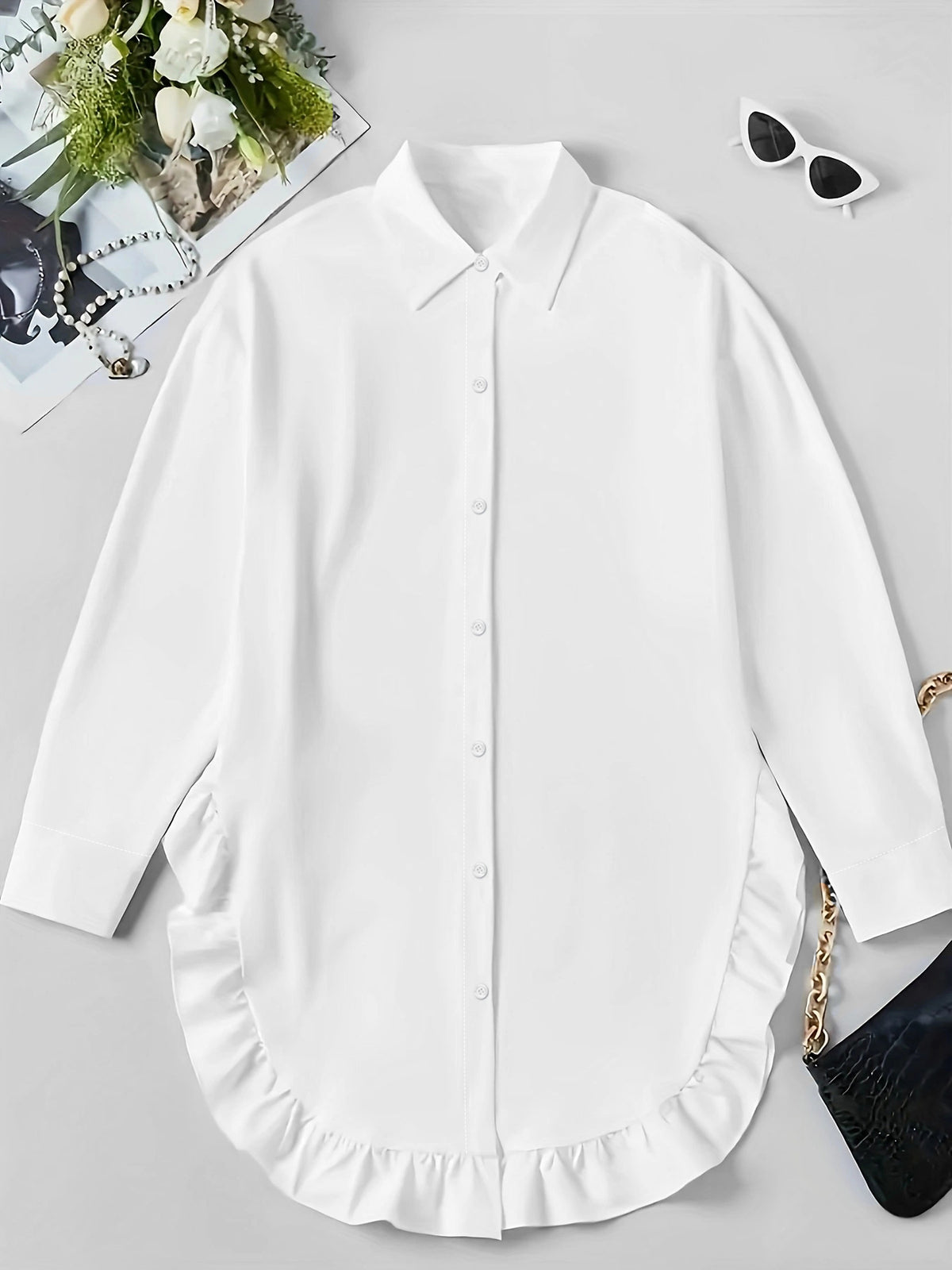 Hem Ruffled Casual Long Sleeve Shirt - image 2