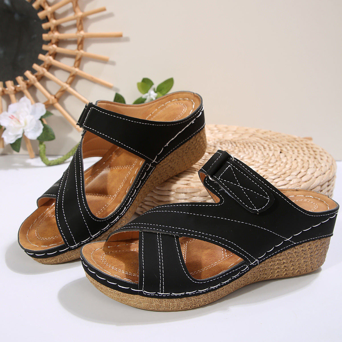 Sewing Line Lightweight Wedge Velcro Multicolor Shoes - image 7