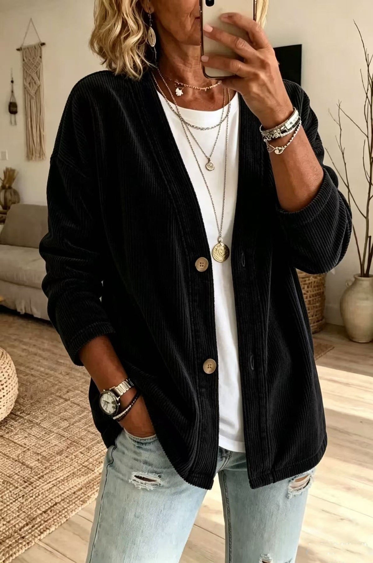 Women's Loose Button Casual Jacket - image 11