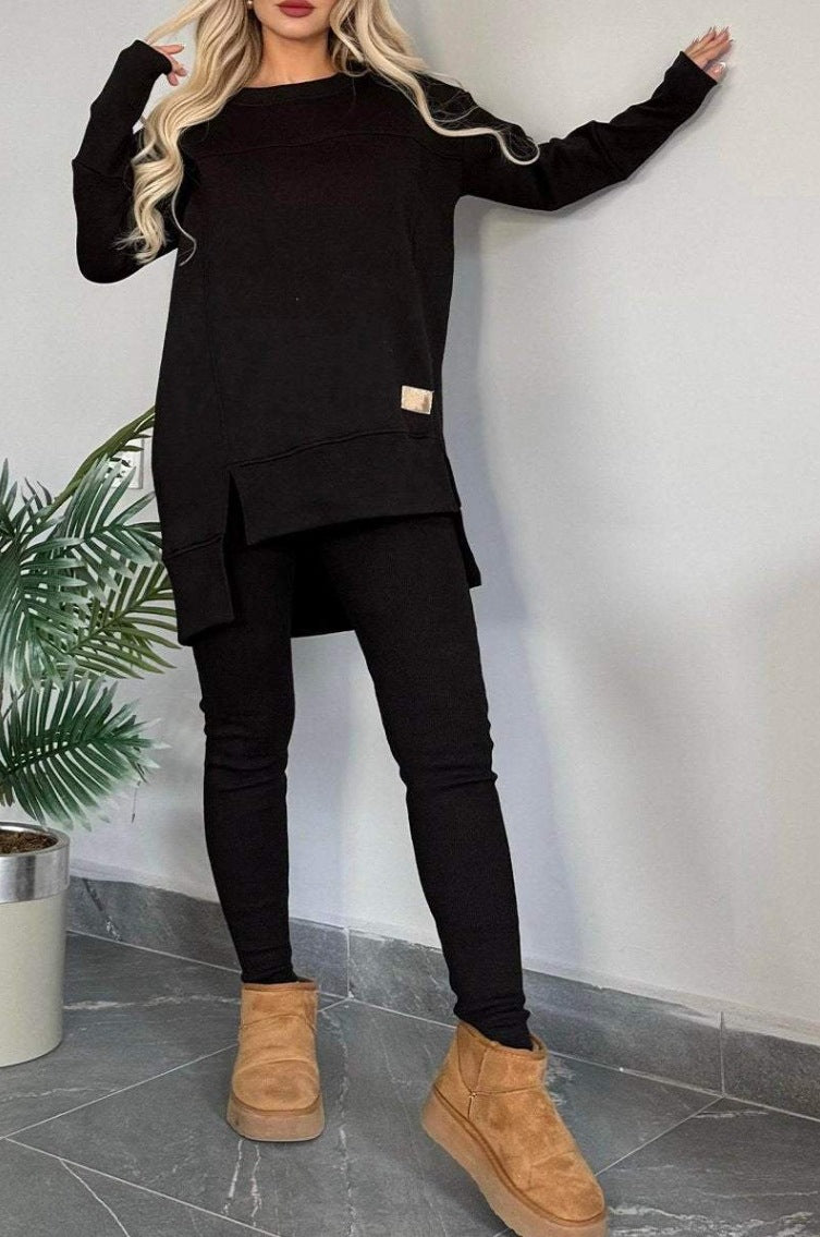 Women's Slit Long Sleeve Top And Trousers Suit - image 9