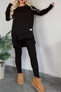 Women's Slit Long Sleeve Top And Trousers Suit - image 9