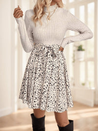 Women's Mock Neck Floral Print Belted A-Line Dress, Two Tone - image 4