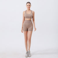 Women's 2 Piece Seamless Ribbed Workout Set, Racerback Sports Bra and High Waist Biker Shorts - image 9