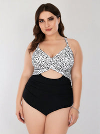 Women's Plus Size Dalmatian Print Twist Cutout One-Piece Swimsuit - image 1