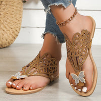 Slip-on Flip-toe Sandals Women's Rhinestone Hollow Flat-heeled Slippers - image 7