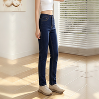 High-Waist Dark Blue Straight Leg Jeans - image 5