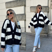 Women's V-Neck Striped Sweater Coat - image 2