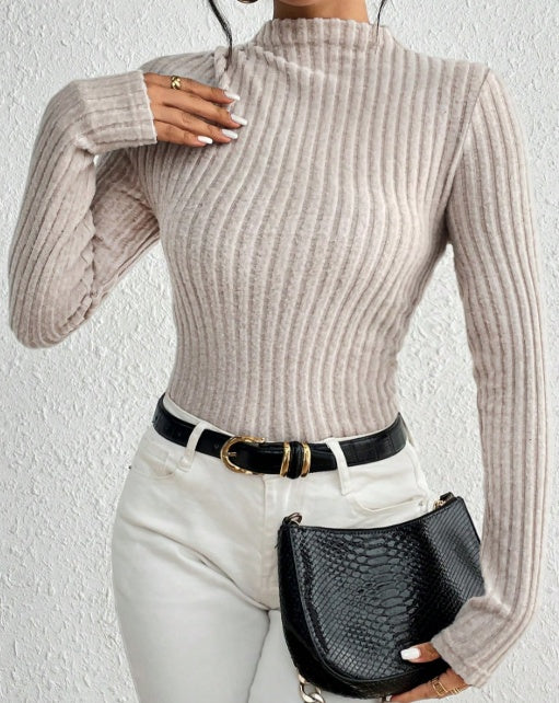 Women's Ribbed Mock Neck Knit Jumpsuit Long Sleeve Slim Casual Jumpsuit - image 4