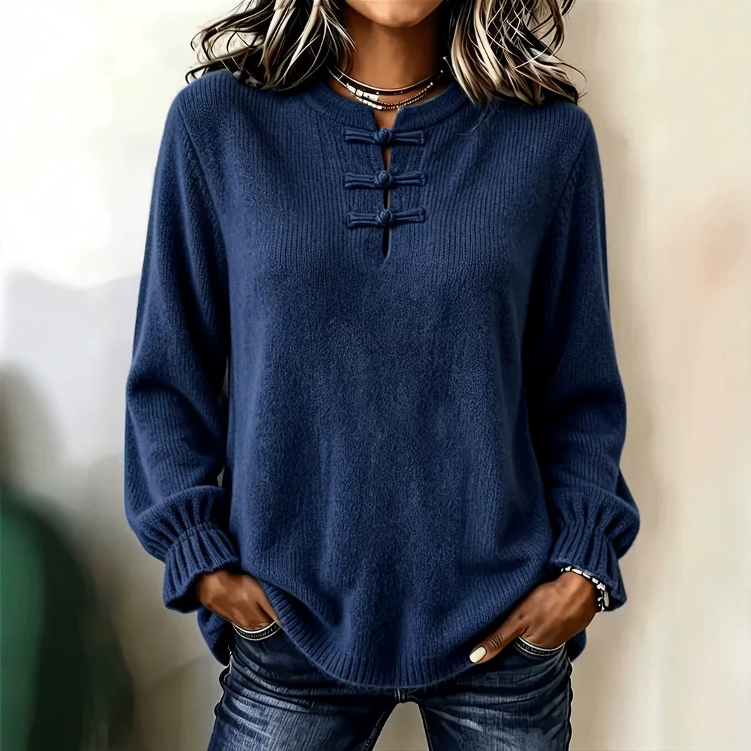 Women's Loose Knit Shirt with Stand Collar - image 3