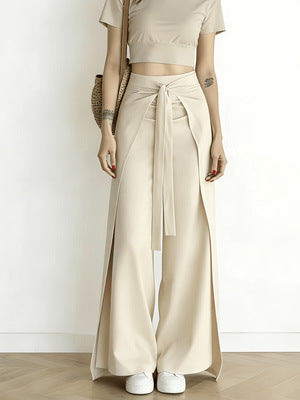 High Waist Tie-Front Slit Wide Leg Pants - image 7