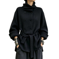 Ribbed Knit Double-Breasted Turtleneck Sweater - image 5
