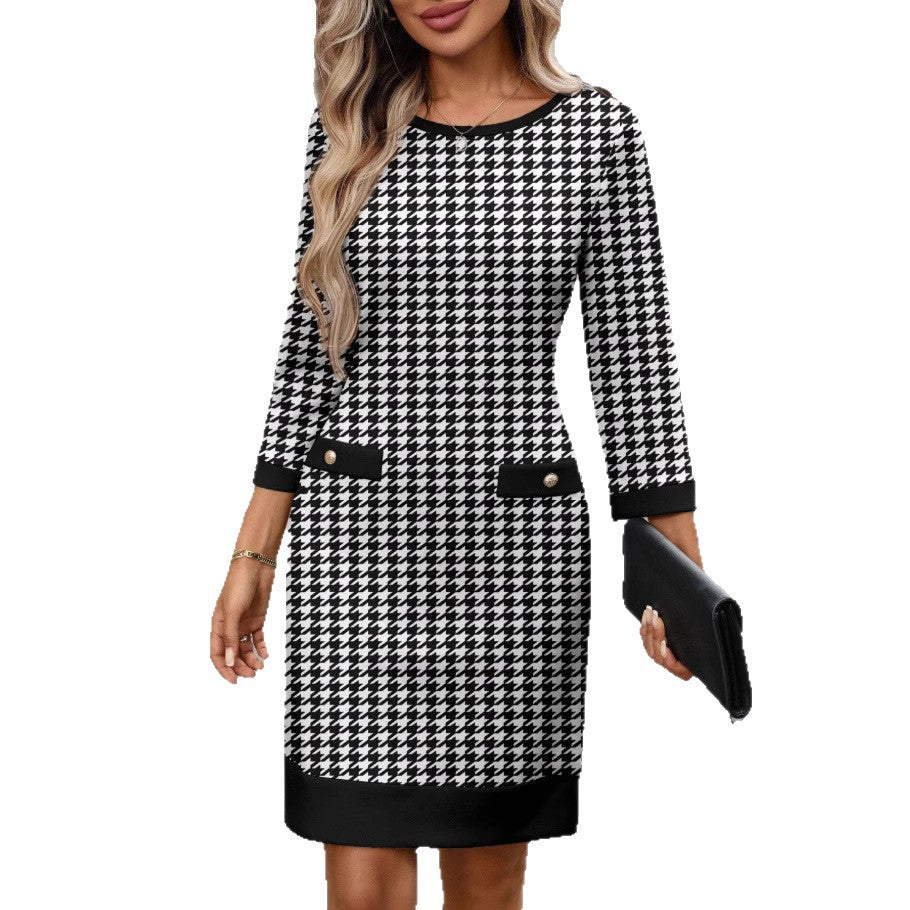 Houndstooth Crew Neck Dress - image 5