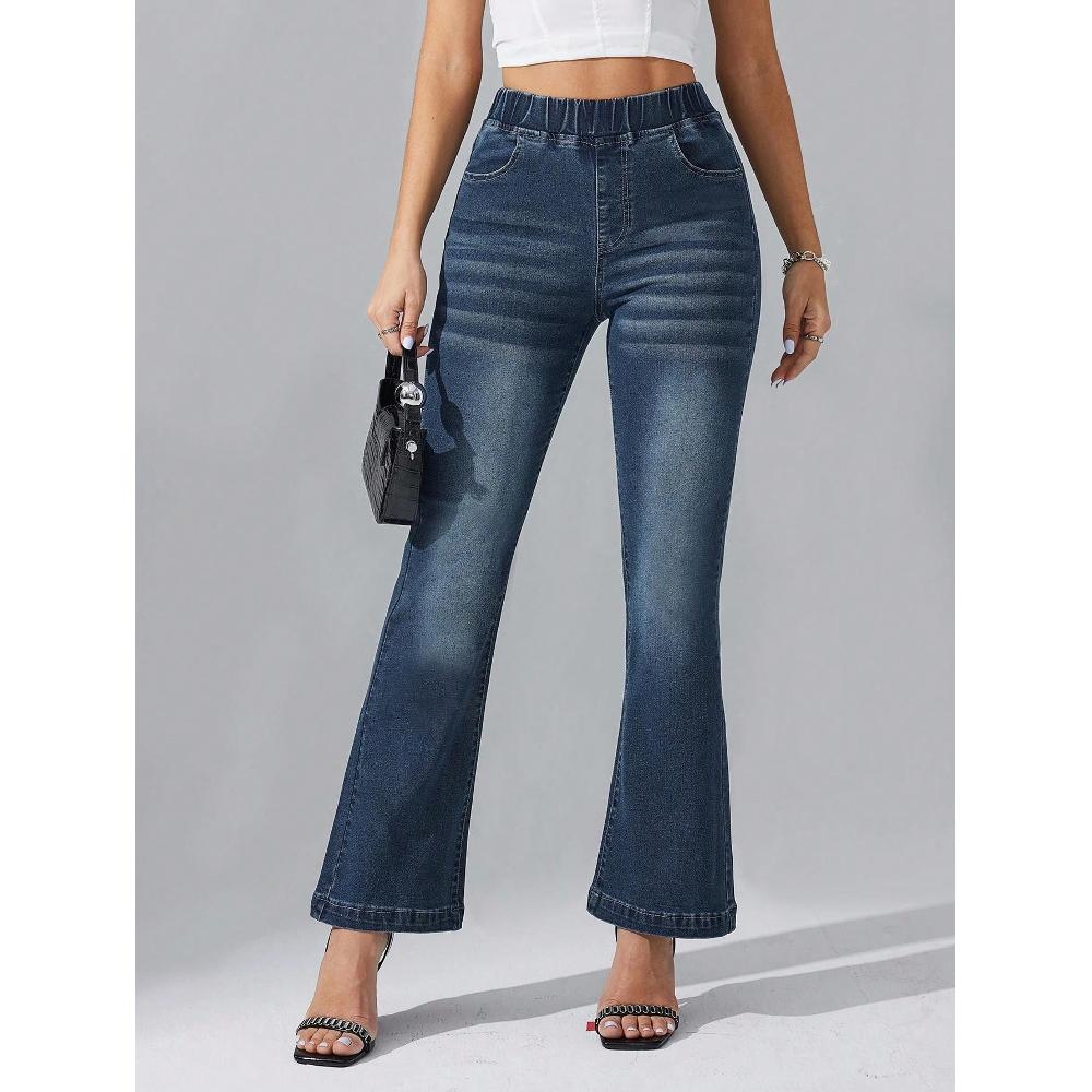 Jeans acampanados elásticos con cintura alta elástica