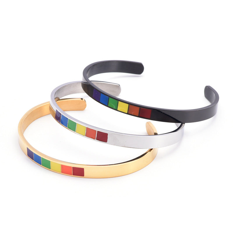 Rainbow Open Cuff Stainless Steel Bracelet - image 3